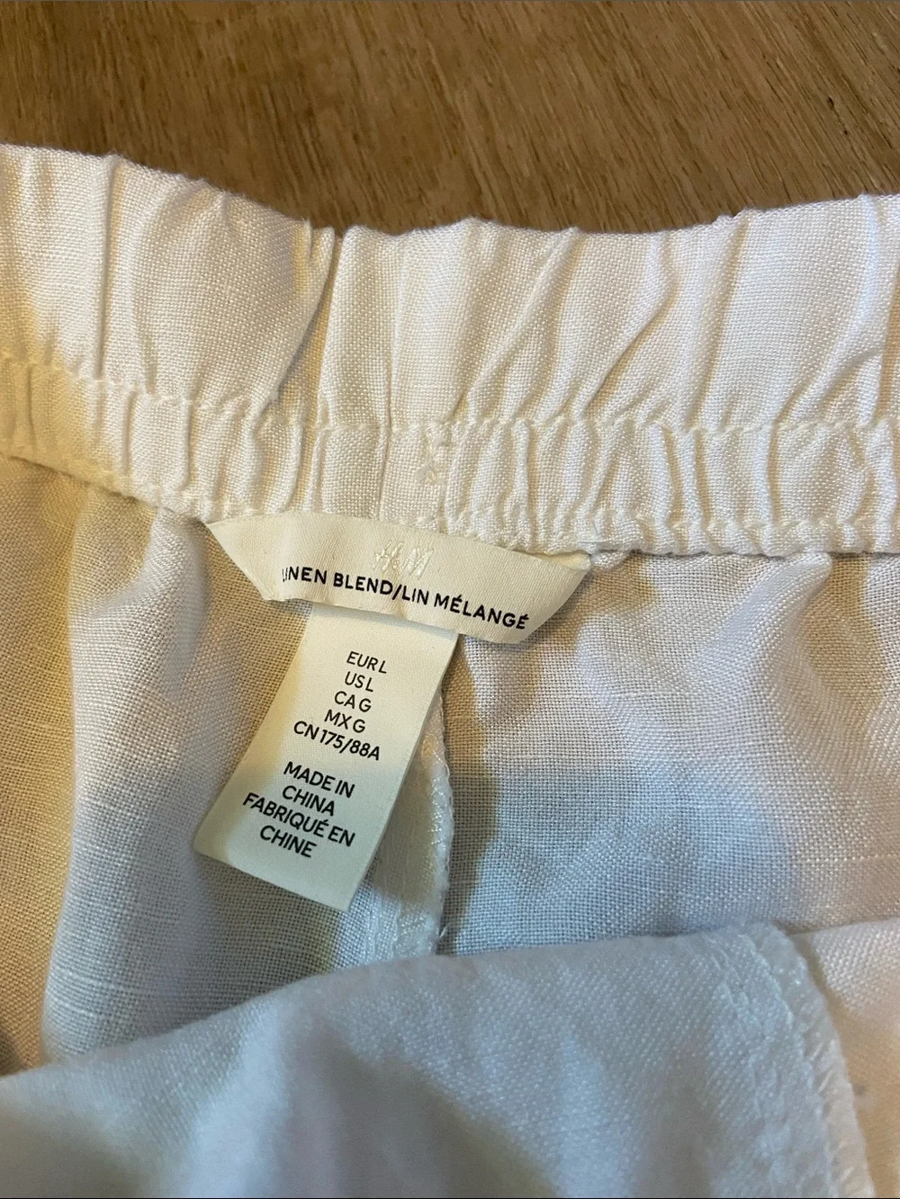 H&M Wide Leg Linen Blend Pull-On Pants Size L White Pockets Coastal Grandma EUC